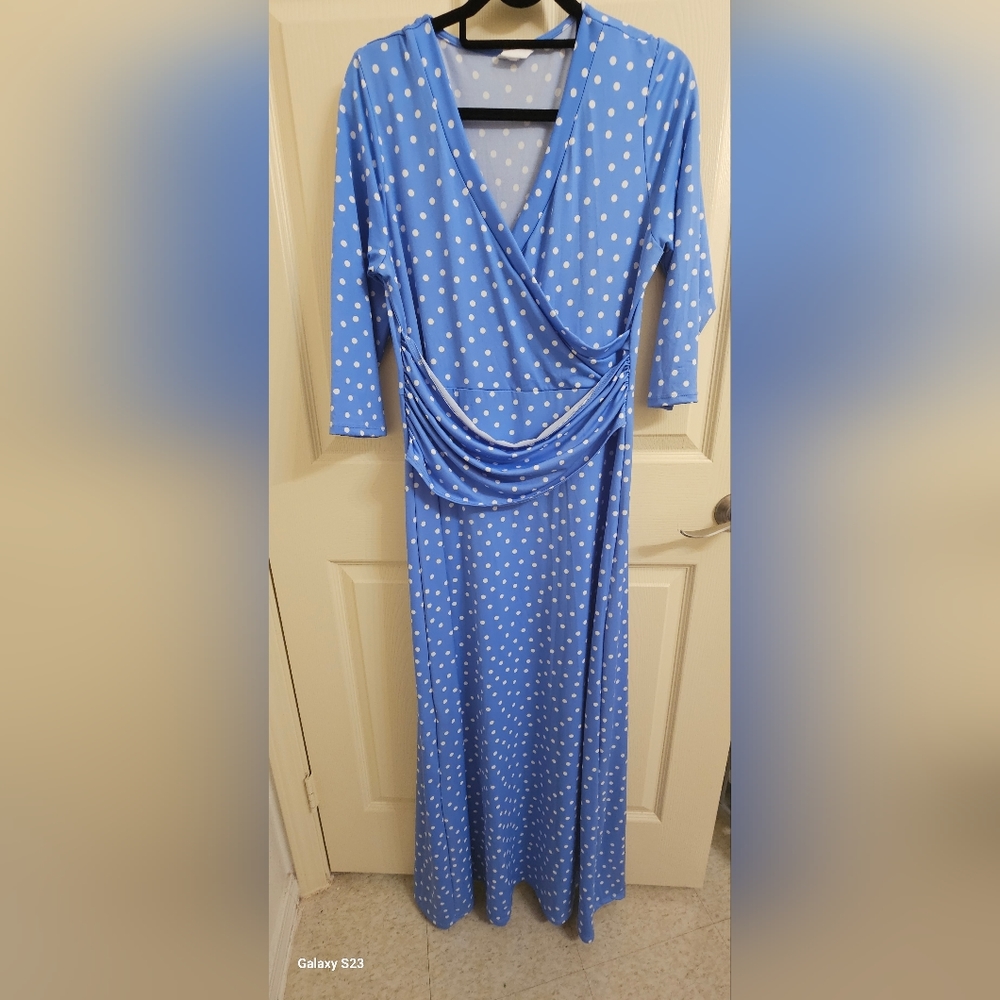 Honey & Lace wrap dress, polkadots, light blue, XL